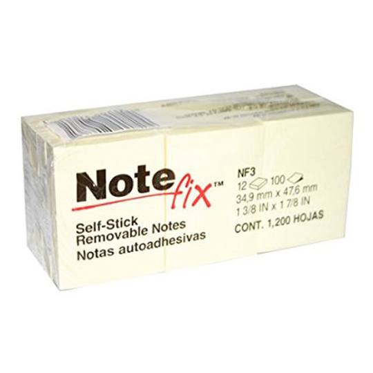 Notas Post-it amarillas 34.9x47.6 mm, 12 Mod. Nf3, note fix, notas adhesivas amarillas 3.49x4.76 cm, 12 blocks con 100 hojas, post it, 3M - 70071096427