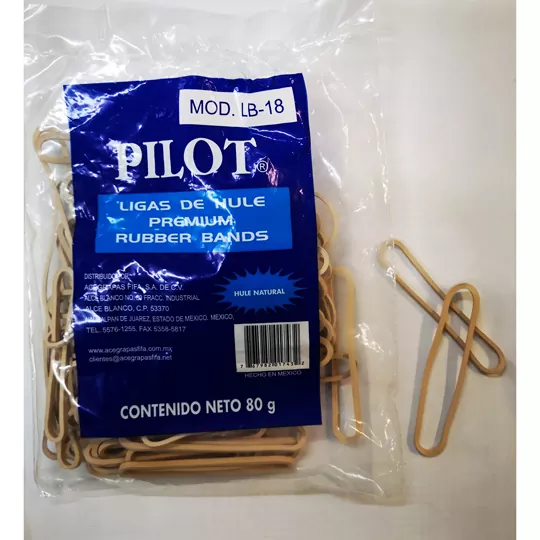 Ligas Pilot No. 18 nacional bolsa de 80  Ligas de caucho natural, resistentes y durables en bolsa de 80 g., hecha en México.                                                                                                                                                                             g                                        - p1743