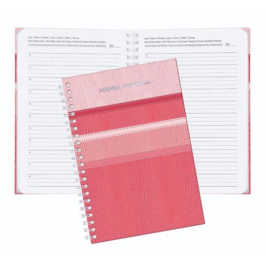 Agenda perpetua Pinos Altos color rosa p Pasta con textura y apariencia piel, espiral metálico, papel bond de 70 g, medida: 14 x 21 cm, con 85 hojas. - AGP3