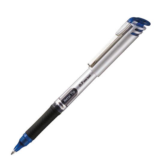 Bolígrafo Pentel energel, punta 0.7 mm ( Bolígrafo Pentel energel tinta azul de secado rápido, con agarre de caucho, punta metálica 0.7 mm (mediana), detalles en tapa color de la tinta, hecho de 53% material reciclado, escritura suave y ligera                                                      mediano), tinta azul, 1 pieza            - PENTEL