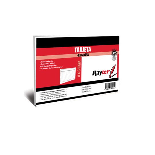 Tarjeta de trabajo Rayter, 5x8, rayada, Tarjeta de trabajo Rayter, 5x8, rayada, color blanco con 100 piezas - RAYTER