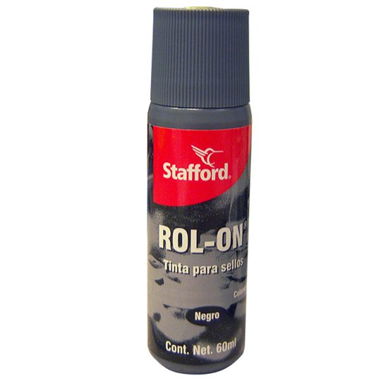 Tinta para sello Stafford color negro si Tinta base agua que ayuda a imprimir sellos brillantes, nítidos y de rápido secado, el envase es tipo roll-on que evita derrames de la tinta.                                                                                                                   stema Roll-On 60 ml                      - STAFFORD