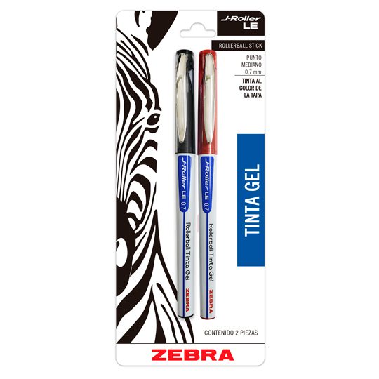 Lm-j-roller, Zebra colores negro y ro    Lm-j-roller Zebra colores negro y roja, punto mediano 0.7 mm, con blíster 2 piezas                                                                                                                                                                              punto mediano 0.7 mm,  2 piezas          - 8026-LE