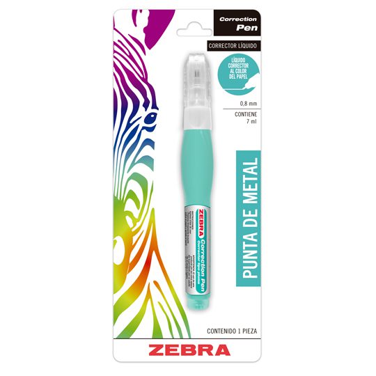 Corrector Zebra, tipo pluma, punto 0.8 m Corrector Zebra, tipo pluma, punto 0.8 mm, colores surtidos, secado casi instantáneo,  anti asfixia                                                                                                                                                             m, colores surtidos, 1 pieza             - 2213-16